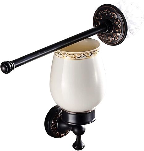 Leyden Antique Brass Toilet Brush Holder, Bathroom Retro Toilet Brush Plunge Wall Mounted Toilet Brush Organizer Dispenser Brush Holder with Ceramics Cup in Saudi Arabia