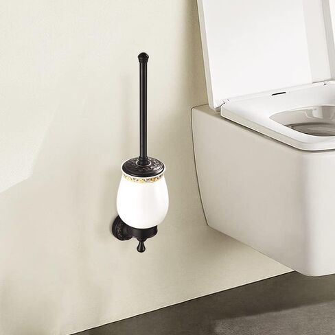 Leyden Antique Brass Toilet Brush Holder, Bathroom Retro Toilet Brush Plunge Wall Mounted Toilet Brush Organizer Dispenser Brush Holder with Ceramics Cup in Saudi Arabia