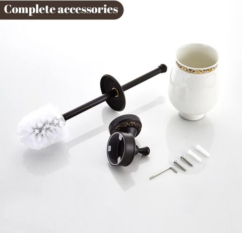 Leyden Antique Brass Toilet Brush Holder, Bathroom Retro Toilet Brush Plunge Wall Mounted Toilet Brush Organizer Dispenser Brush Holder with Ceramics Cup in Saudi Arabia