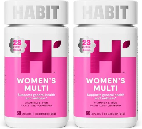 مكملات غذائية متعددة للنساء من Habit (120 كبسولة) - مظهر جديد، يدعم الصحة العامة والعافية، 23 فيتامين ومعادن أساسية، مستخلصات الفاكهة، حمض الفوليك، الحديد، B12، البيوتين، غير معدل وراثيًا in Kuwait