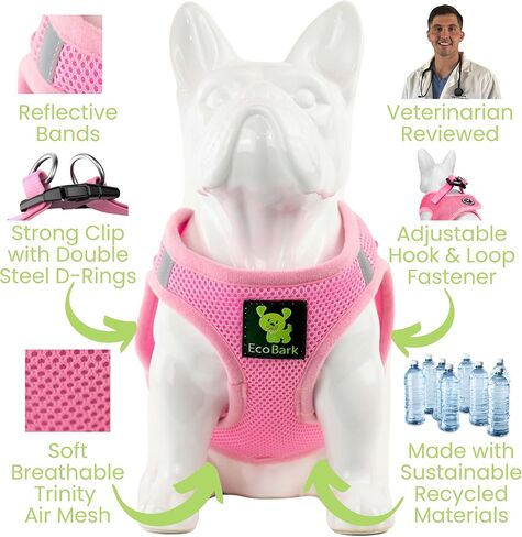 سرج الكلاب EcoBark Teacup - سرج للكلاب، سرج للكلاب البيئية مقاس XXS وXS والكلاب الصغيرة - سترة هالتر صغيرة عاكسة وقابلة للتعديل - سرج شبكي ناعم صغير لسلالات الألعاب (وردي فاتح، XXXS) in Kuwait