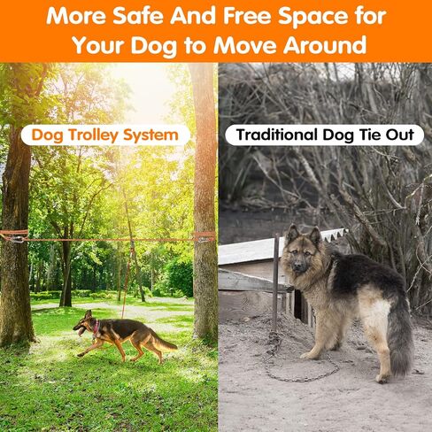 XiaZ 100FT Dog Tie Out Cable, Portable Dog Run Trolley System with 10FT Runner Lead, Reflective Dog Line for Camping, Yard, Outdoor Events for Large Medium Small Dogs up to 350lbs in Kuwait