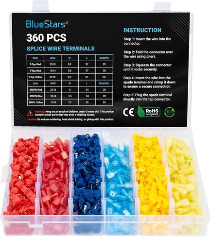 BlueStars 120 PCS T-Tap Splice Wire Terminals and Male Quick Disconnect Spade, Electrical Connectors Kit, Self-Stripping Quick Splice Disconnect Wire Terminals with Storage Case in Saudi Arabia