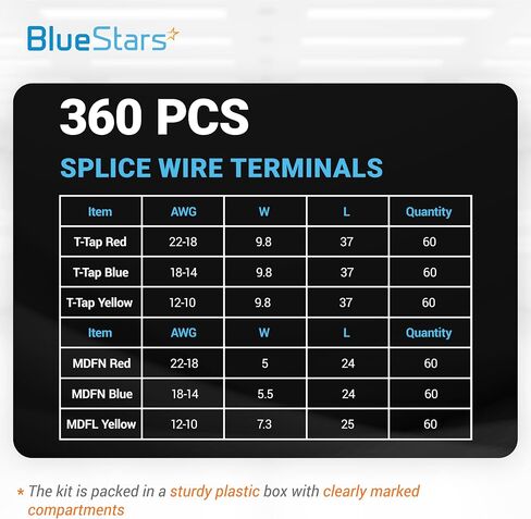 BlueStars 120 PCS T-Tap Splice Wire Terminals and Male Quick Disconnect Spade, Electrical Connectors Kit, Self-Stripping Quick Splice Disconnect Wire Terminals with Storage Case in Saudi Arabia