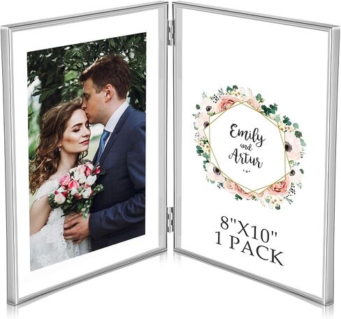 Sintuff 8" x 10'' Brass Double Picture Frame Clear Double Folding Hinged Frame Acrylic Memorial Photos Displayed Stand for Desktop Artwork Plants Specimen Wedding Graduation Gifts (Gold) in Saudi Arabia