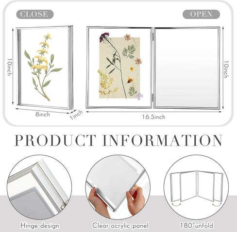 Sintuff 8" x 10'' Brass Double Picture Frame Clear Double Folding Hinged Frame Acrylic Memorial Photos Displayed Stand for Desktop Artwork Plants Specimen Wedding Graduation Gifts (Gold) in Saudi Arabia