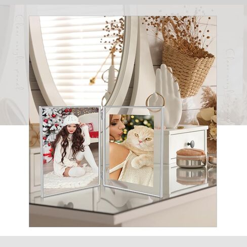 Sintuff 8" x 10'' Brass Double Picture Frame Clear Double Folding Hinged Frame Acrylic Memorial Photos Displayed Stand for Desktop Artwork Plants Specimen Wedding Graduation Gifts (Gold) in Saudi Arabia