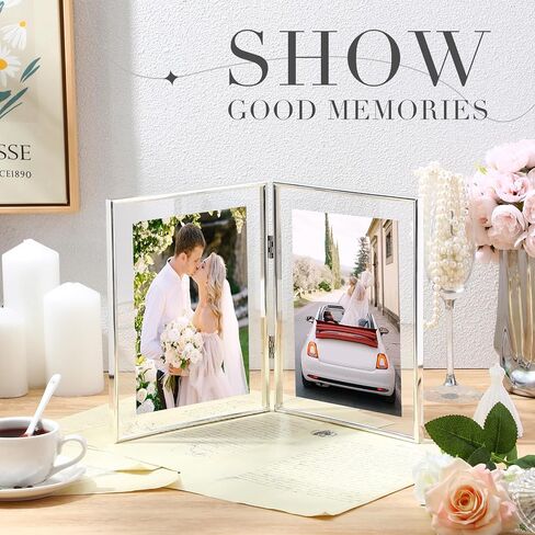 Sintuff 8" x 10'' Brass Double Picture Frame Clear Double Folding Hinged Frame Acrylic Memorial Photos Displayed Stand for Desktop Artwork Plants Specimen Wedding Graduation Gifts (Gold) in Saudi Arabia