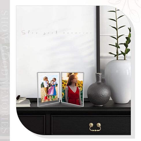 Sintuff 8" x 10'' Brass Double Picture Frame Clear Double Folding Hinged Frame Acrylic Memorial Photos Displayed Stand for Desktop Artwork Plants Specimen Wedding Graduation Gifts (Gold) in Saudi Arabia