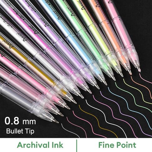 أقلام تلوين تسليط الضوء من Dyvicl، أقلام حبر هلامية ذات نقاط دقيقة مقاس 0.8 مم لرسم الورق الأسود، والرسم، والتوضيح، وتلوين البالغين، واليوميات، مجموعة من 12 قطعة in Kuwait