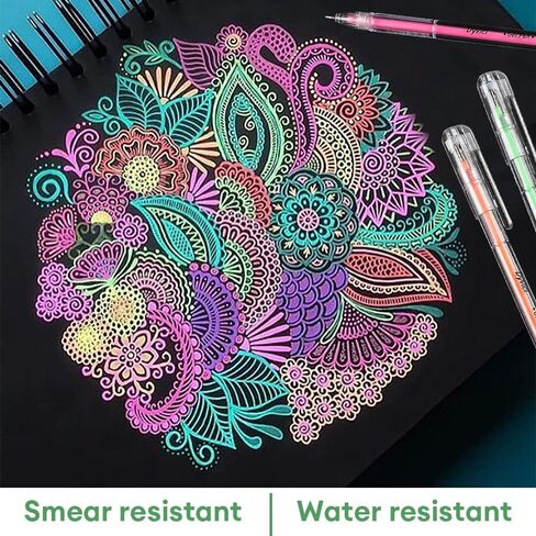 أقلام تلوين تسليط الضوء من Dyvicl، أقلام حبر هلامية ذات نقاط دقيقة مقاس 0.8 مم لرسم الورق الأسود، والرسم، والتوضيح، وتلوين البالغين، واليوميات، مجموعة من 12 قطعة in Kuwait