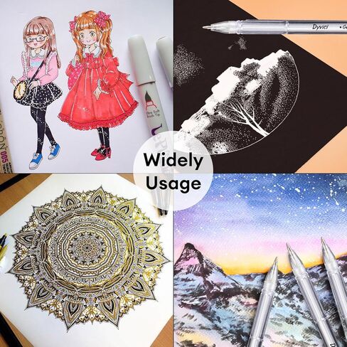 أقلام تلوين تسليط الضوء من Dyvicl، أقلام حبر هلامية ذات نقاط دقيقة مقاس 0.8 مم لرسم الورق الأسود، والرسم، والتوضيح، وتلوين البالغين، واليوميات، مجموعة من 12 قطعة in Kuwait