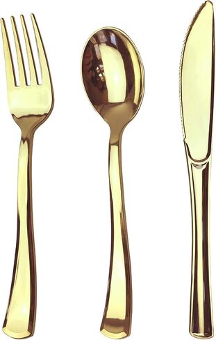 75 Piece Rose Gold Plastic Silverware Set - Reusable & Recyclable - Rose Gold Plastic Utensils for Weddings, Anniversaries, Showers, Parties - 25 Forks, 25 Spoons, 25 Knives - Cutlery by JL Prime in Saudi Arabia