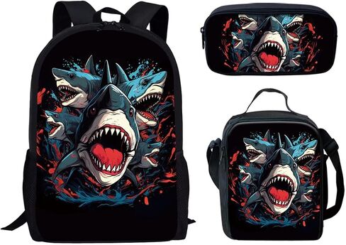 Forchrinse Shark 3Pcs Girls Backpack with Lunch Box Pencil Case,Preschool Elementary Middle School Bookbag Floral Lunch Box Pencil Case for Kids in Saudi Arabia