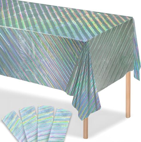 مفرش طاولة كاتشون، فضي قزحي الألوان - مقاس Xtralarge مقاس 108x54 بوصة، عبوة من 4 قطع | مفارش طاولة قزحية الألوان لزينة عيد ميلاد يونيكورن | ديكورات الحفلات قزحية الألوان، ديكورات حفلات العزوبية in Saudi Arabia