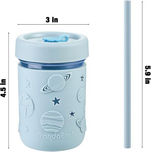 PandaEar 4 Pack Kids & Toddler Glass Cups, Glass Mason Jar Cups 8.45 oz with Silicone Sleeves & Straws, Toddler Spill-Proof Smoothie Cups in Saudi Arabia