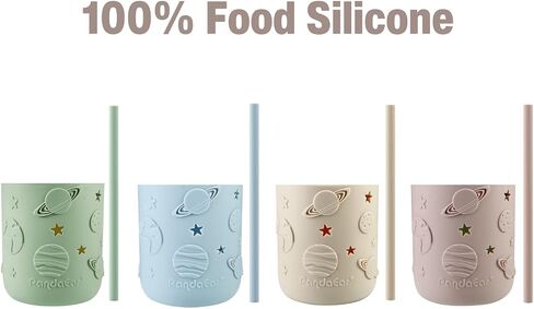 PandaEar 4 Pack Kids & Toddler Glass Cups, Glass Mason Jar Cups 8.45 oz with Silicone Sleeves & Straws, Toddler Spill-Proof Smoothie Cups in Saudi Arabia