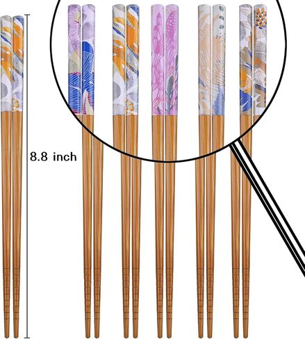 5 Pairs Reusable Chopsticks Wooden Splicing Stainless Steel Chop Sticks, Metal Chopsticks Lengthen Japanese Korean Chopstick 9.8 Inch/25cm Gift Set in Saudi Arabia