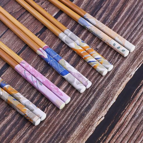 5 Pairs Reusable Chopsticks Wooden Splicing Stainless Steel Chop Sticks, Metal Chopsticks Lengthen Japanese Korean Chopstick 9.8 Inch/25cm Gift Set in Saudi Arabia