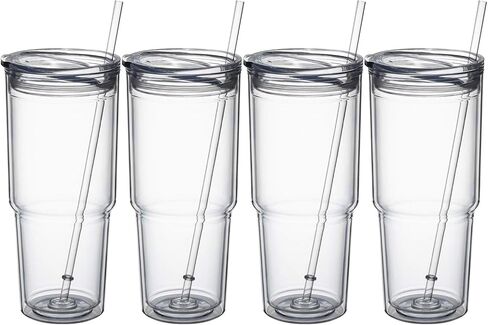 MEWAY 30oz/2 قطعة أكواب كلاسيكية معزولة، كوب أكريليك مزدوج الجدار مع غطاء، أكواب بلاستيكية معزولة قابلة لإعادة الاستخدام مع قش، للمشروبات الباردة والثلج الرملي، أي شيء تريده (شفاف، عبوتان) in Kuwait