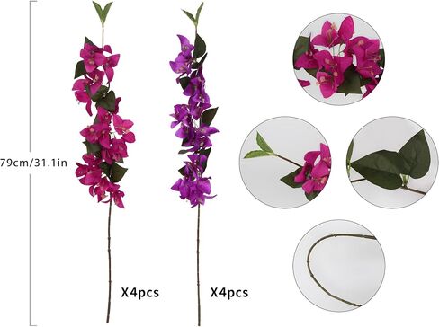 IPOPU Bougainvillea Artificial Flowers 31.1in Silk Bougainvillea Flowers Faux Bougainvillea 8PCS Fake Bougainvillea Branches for Wedding Centerpieces Home Garden DIY Decor(Fuchsia+Light Purple) in Saudi Arabia