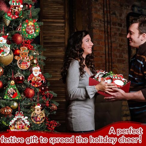 Yalikop 16 Pcs Christmas Photo Frame Ornaments Wooden Christmas Picture Frame Christmas Tree Decoration DIY Xmas Photo Frame Keepsakes for Xmas Party Decorations Winter Holiday Gifts (Light Ball) in Kuwait