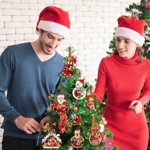 Yalikop 16 Pcs Christmas Photo Frame Ornaments Wooden Christmas Picture Frame Christmas Tree Decoration DIY Xmas Photo Frame Keepsakes for Xmas Party Decorations Winter Holiday Gifts (Light Ball) in Kuwait