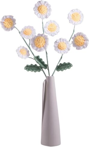 3PCS Handmade Finished Crochet Daisy Bouquet with Ceramic Vase Ornaments (White) in Saudi Arabia