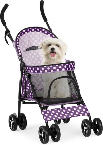 MoNiBloom 4 Wheels Pet Stroller, Easy-Fold Puppy Cage Jogger Stroller with Sun Cover, Pad and Rear Storage Bag, Breathable and Visible Mesh for Small/Medium Pets up to 22 lbs, Balck in Saudi Arabia