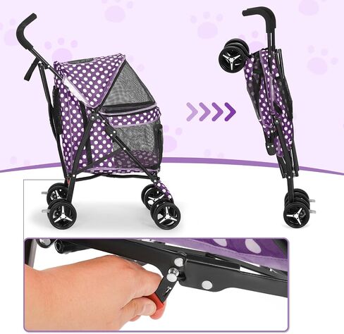MoNiBloom 4 Wheels Pet Stroller, Easy-Fold Puppy Cage Jogger Stroller with Sun Cover, Pad and Rear Storage Bag, Breathable and Visible Mesh for Small/Medium Pets up to 22 lbs, Balck in Saudi Arabia