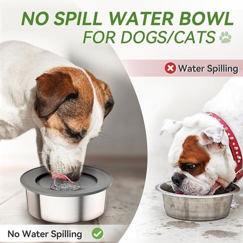 Omobolanle 2L Large Capacity Dog Water Bowl, No Spill Water Bowl for Dogs, Slow Water Feeder Stainless Dog Bowl No-Slip Pet Water Dispenser for Dogs, Cats, Pets Grey in Kuwait