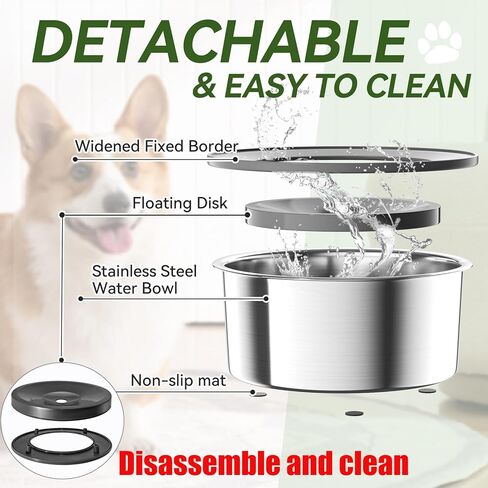Omobolanle 2L Large Capacity Dog Water Bowl, No Spill Water Bowl for Dogs, Slow Water Feeder Stainless Dog Bowl No-Slip Pet Water Dispenser for Dogs, Cats, Pets Grey in Kuwait