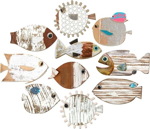 10 قطع من ديكور جدار السمك، ديكور جدار السمك الخشبي، ديكور حائط الشاطئ، ديكور جدار خشبي لمدرسة الأسماك، فن جداري بحري، ديكور الحمام، المحيط الساحلي، ديكور جدار المنزل، وليس نمط ثلاثي الأبعاد (الحنين) in Kuwait