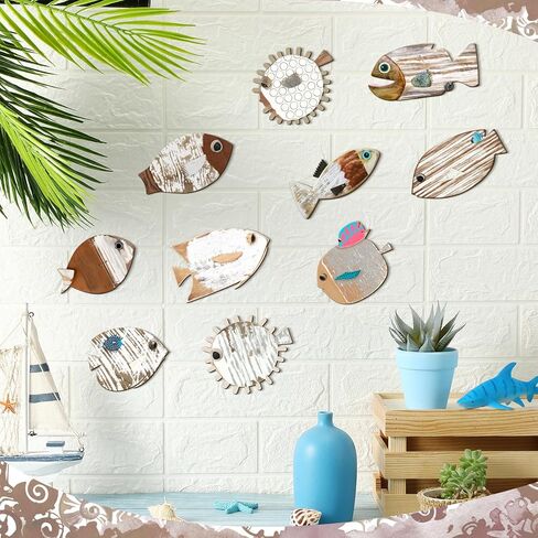 10 قطع من ديكور جدار السمك، ديكور جدار السمك الخشبي، ديكور حائط الشاطئ، ديكور جدار خشبي لمدرسة الأسماك، فن جداري بحري، ديكور الحمام، المحيط الساحلي، ديكور جدار المنزل، وليس نمط ثلاثي الأبعاد (الحنين) in Kuwait