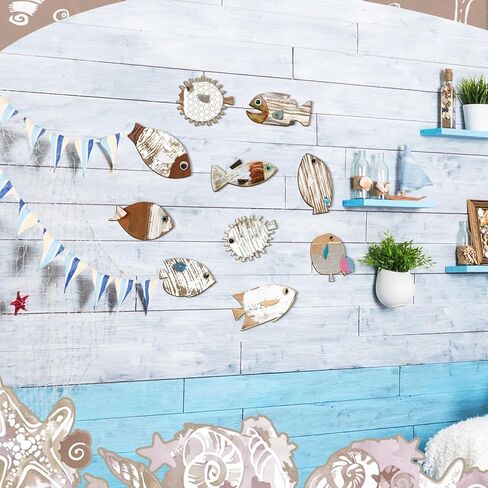 10 قطع من ديكور جدار السمك، ديكور جدار السمك الخشبي، ديكور حائط الشاطئ، ديكور جدار خشبي لمدرسة الأسماك، فن جداري بحري، ديكور الحمام، المحيط الساحلي، ديكور جدار المنزل، وليس نمط ثلاثي الأبعاد (الحنين) in Kuwait