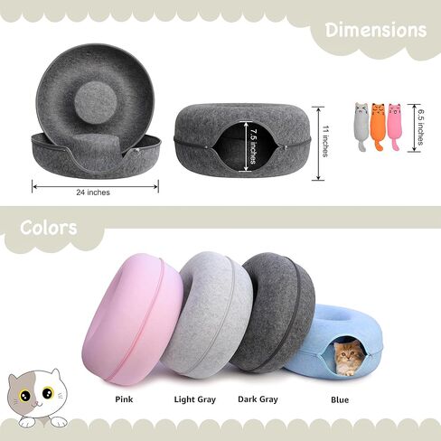 JUGGLENAUT كهف واسع للقطط - سرير نفق للقطط وكهف بيكابو للقطط الداخلية - دونات للقطط الصغيرة إلى الكبيرة - يتضمن 3 ألعاب قطيفة منفصلة لمزيد من المتعة - سعة 20 رطل رمادي داكن in Kuwait