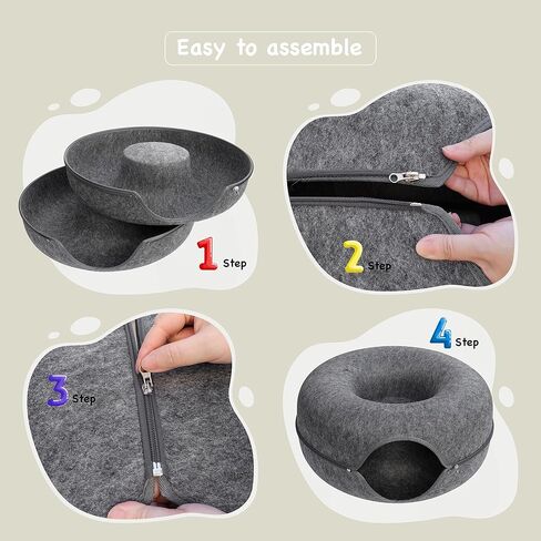 JUGGLENAUT كهف واسع للقطط - سرير نفق للقطط وكهف بيكابو للقطط الداخلية - دونات للقطط الصغيرة إلى الكبيرة - يتضمن 3 ألعاب قطيفة منفصلة لمزيد من المتعة - سعة 20 رطل رمادي داكن in Kuwait