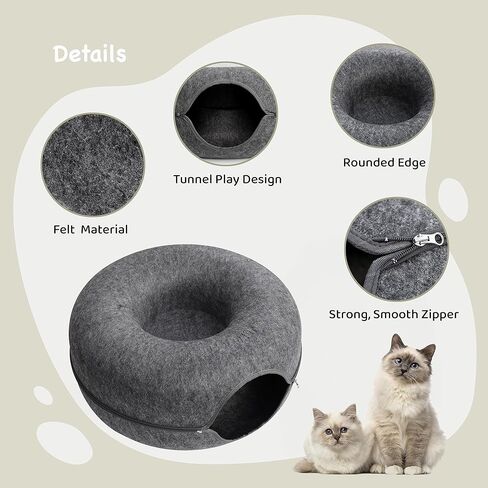 JUGGLENAUT كهف واسع للقطط - سرير نفق للقطط وكهف بيكابو للقطط الداخلية - دونات للقطط الصغيرة إلى الكبيرة - يتضمن 3 ألعاب قطيفة منفصلة لمزيد من المتعة - سعة 20 رطل رمادي داكن in Kuwait
