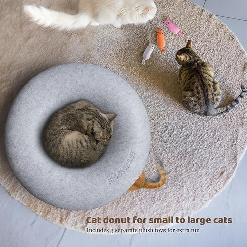 JUGGLENAUT كهف واسع للقطط - سرير نفق للقطط وكهف بيكابو للقطط الداخلية - دونات للقطط الصغيرة إلى الكبيرة - يتضمن 3 ألعاب قطيفة منفصلة لمزيد من المتعة - سعة 20 رطل رمادي داكن in Kuwait