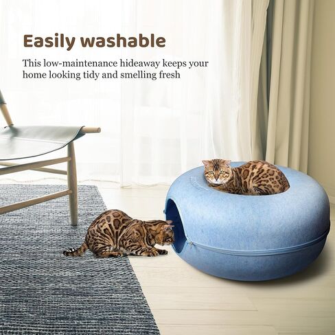 JUGGLENAUT كهف واسع للقطط - سرير نفق للقطط وكهف بيكابو للقطط الداخلية - دونات للقطط الصغيرة إلى الكبيرة - يتضمن 3 ألعاب قطيفة منفصلة لمزيد من المتعة - سعة 20 رطل رمادي داكن in Kuwait