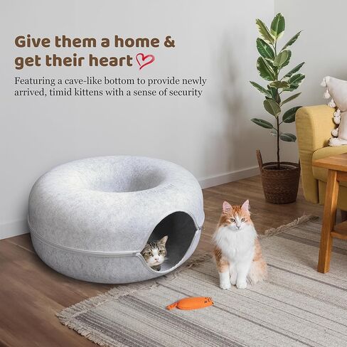 JUGGLENAUT كهف واسع للقطط - سرير نفق للقطط وكهف بيكابو للقطط الداخلية - دونات للقطط الصغيرة إلى الكبيرة - يتضمن 3 ألعاب قطيفة منفصلة لمزيد من المتعة - سعة 20 رطل رمادي داكن in Kuwait