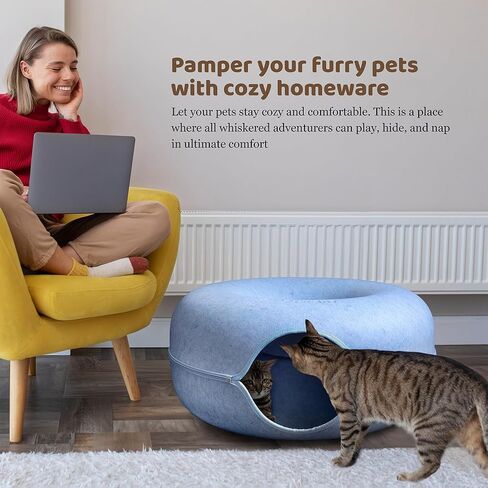 JUGGLENAUT كهف واسع للقطط - سرير نفق للقطط وكهف بيكابو للقطط الداخلية - دونات للقطط الصغيرة إلى الكبيرة - يتضمن 3 ألعاب قطيفة منفصلة لمزيد من المتعة - سعة 20 رطل رمادي داكن in Kuwait