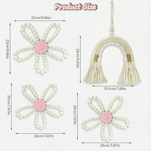 FPGIYXK Boho جدار الفن الديكور، 4 حزمة ديزي قوس قزح الحضانة الجدار شنقا الديكور الخشبي الطبيعي، زهرة البوهيمية ديكور المنزل لغرفة النوم غرفة المعيشة مكتب in Saudi Arabia