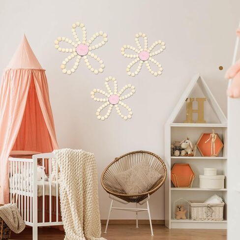 FPGIYXK Boho جدار الفن الديكور، 4 حزمة ديزي قوس قزح الحضانة الجدار شنقا الديكور الخشبي الطبيعي، زهرة البوهيمية ديكور المنزل لغرفة النوم غرفة المعيشة مكتب in Saudi Arabia