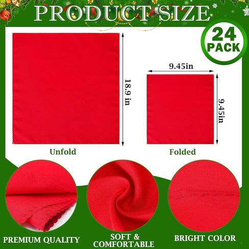 Preboun 48 Pcs Christmas Napkins and Rings Set 24 Pcs Red Napkins Cloth 24 Pcs Christmas Napkin Rings with Berry and Pine Needles for Holiday Party in Saudi Arabia