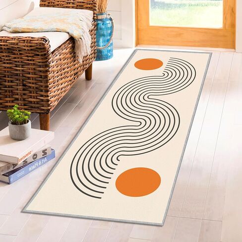 Tyrot Boho المدخل عداء البساط، 2x8 قابل للغسل طويل الحمام البساط عداء عدم الانزلاق المطبخ عداء البساط منتصف القرن الحديثة وصمة عار مقاومة الكلمة السجاد عداء للمدخل غرفة نوم داخلية غرفة الغسيل، البيج in Kuwait