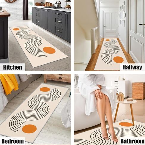 Tyrot Boho المدخل عداء البساط، 2x8 قابل للغسل طويل الحمام البساط عداء عدم الانزلاق المطبخ عداء البساط منتصف القرن الحديثة وصمة عار مقاومة الكلمة السجاد عداء للمدخل غرفة نوم داخلية غرفة الغسيل، البيج in Kuwait