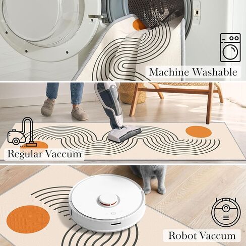 Tyrot Boho المدخل عداء البساط، 2x8 قابل للغسل طويل الحمام البساط عداء عدم الانزلاق المطبخ عداء البساط منتصف القرن الحديثة وصمة عار مقاومة الكلمة السجاد عداء للمدخل غرفة نوم داخلية غرفة الغسيل، البيج in Kuwait