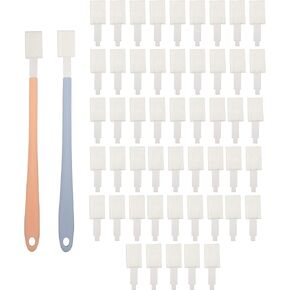 Disposable Toilet Brush Set Groove Cleaning Bursh Contains 2 Handles and 50 Toilet Brush Refill Heads Crevice Cleaning Brush Toilet Swab Toilet Scrubber Cleaning Brush Bathroom Toilet Cleaning Tools