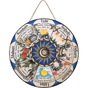 Aowotu Wheel Of The Year Wood Sign 12", Sabbats Pagan Witch Sign, Wiccan Holidays, Wicca Calendar, Yule Altar, Celestial Sign (blue)